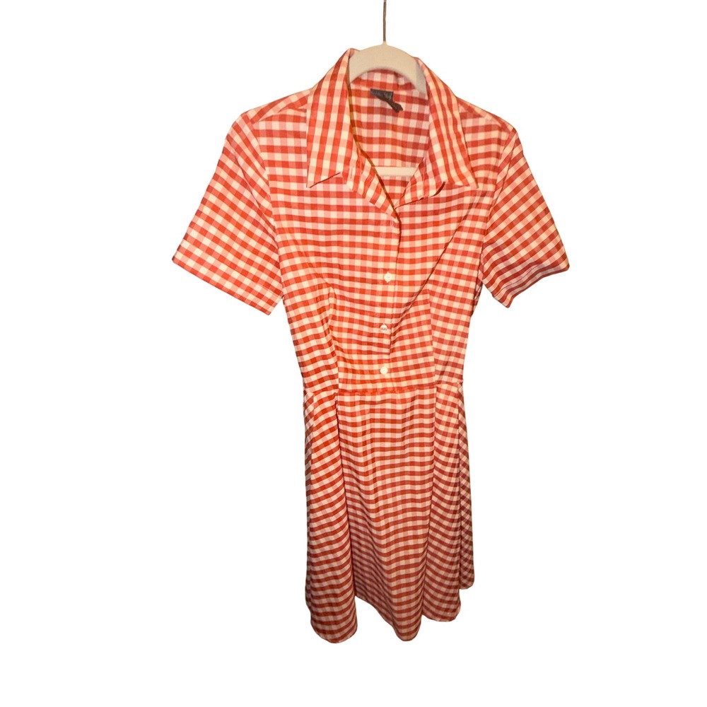 Gabby Style Red White Gingham Checkered Short Sleeve Shirt Dress Size 12
